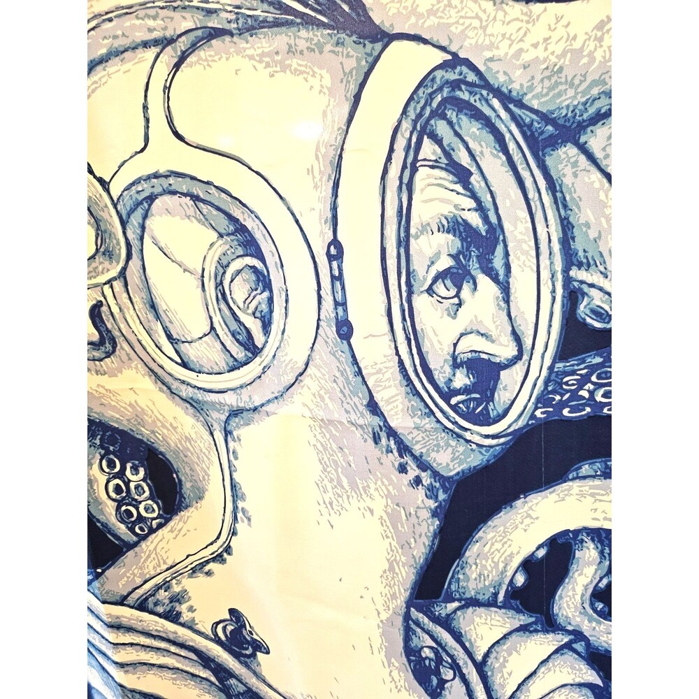 Octopus & Deep Sea Diver Nautical Shower Curtain Navy Ocean Animal Adventure - Picture 2 of 6